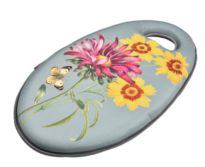 Gray oval garden kneeler with floral design 