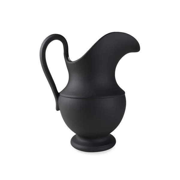 Matte black stoneware pitcher featuring a sculptural bird-like silhouette, an elegant curved handle, and a round pedestal base against a solid white background.