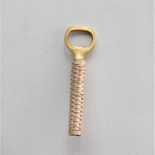 Bottle opener with woven handle on a white background