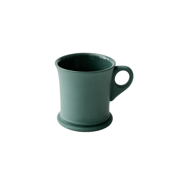 A plain mug in a deep teal-green color, featuring a matte exterior and glazed interior, a circular base and a simple loop handle, shown against a plain white background.