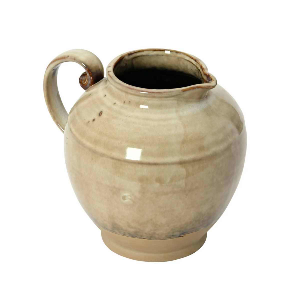 Beige ceramic pitcher on a white background