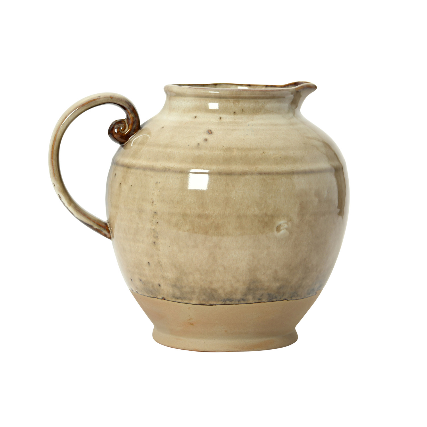 Beige ceramic pitcher on a white background