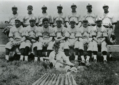 Vintage black and white photo of the 1926 Winterthur Tossers baseball team posing outdoors.
